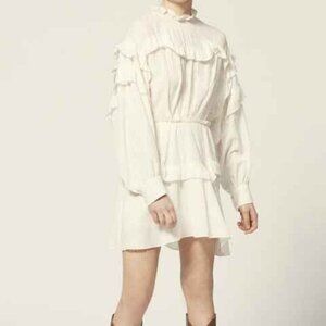 Isabel Marant Women's Meava Dress in White Size 36 Ruffle Cottagecore Romantic
